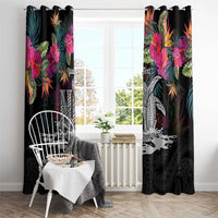 Personalised Hawaii Window Curtain Humpback Whale Tattoo With Tropical Flowers Black LT14 - Polynesian Pride