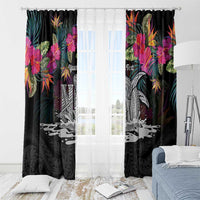Personalised Hawaii Window Curtain Humpback Whale Tattoo With Tropical Flowers Black LT14 - Polynesian Pride