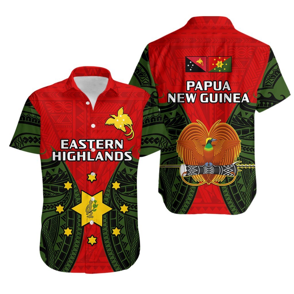 Papua New Guinea Hawaiian Shirt Eastern Highlands Province Mix Coat Of Arms Polynesian Art LT14 Red - Polynesian Pride