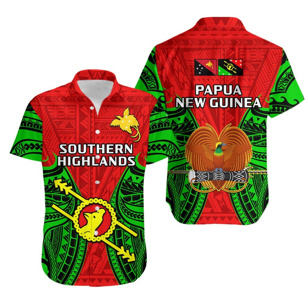 Papua New Guinea Hawaiian Shirt Southern Highlands Province Mix Coat Of Arms Polynesian Art LT14 Red - Polynesian Pride