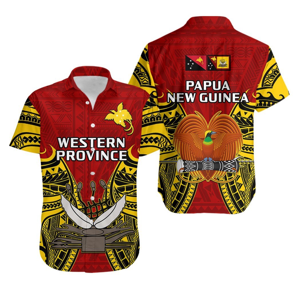 Papua New Guinea Hawaiian Shirt Western Province Mix Coat Of Arms Polynesian Art LT14 Red - Polynesian Pride