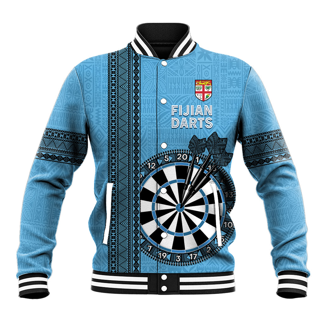 Personalised Fiji Darts Baseball Jacket Fijian Tapa Pattern - Blue LT14 Unisex Blue - Polynesian Pride