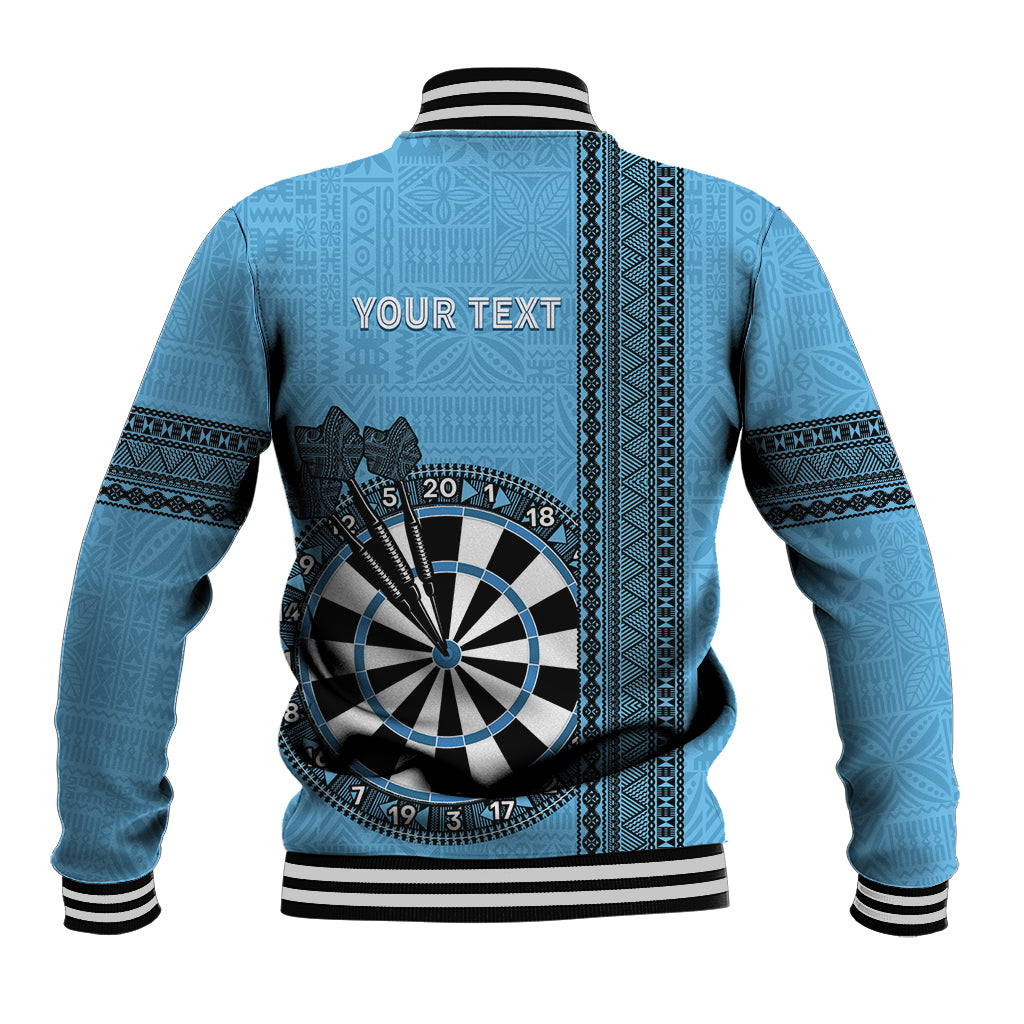 Personalised Fiji Darts Baseball Jacket Fijian Tapa Pattern - Blue LT14 - Polynesian Pride