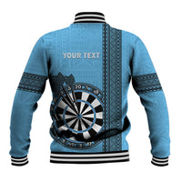Personalised Fiji Darts Baseball Jacket Fijian Tapa Pattern - Blue LT14 - Polynesian Pride
