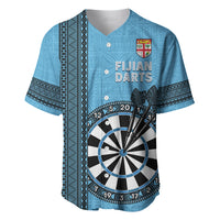 Personalised Fiji Darts Baseball Jersey Fijian Tapa Pattern - Blue LT14 Blue - Polynesian Pride