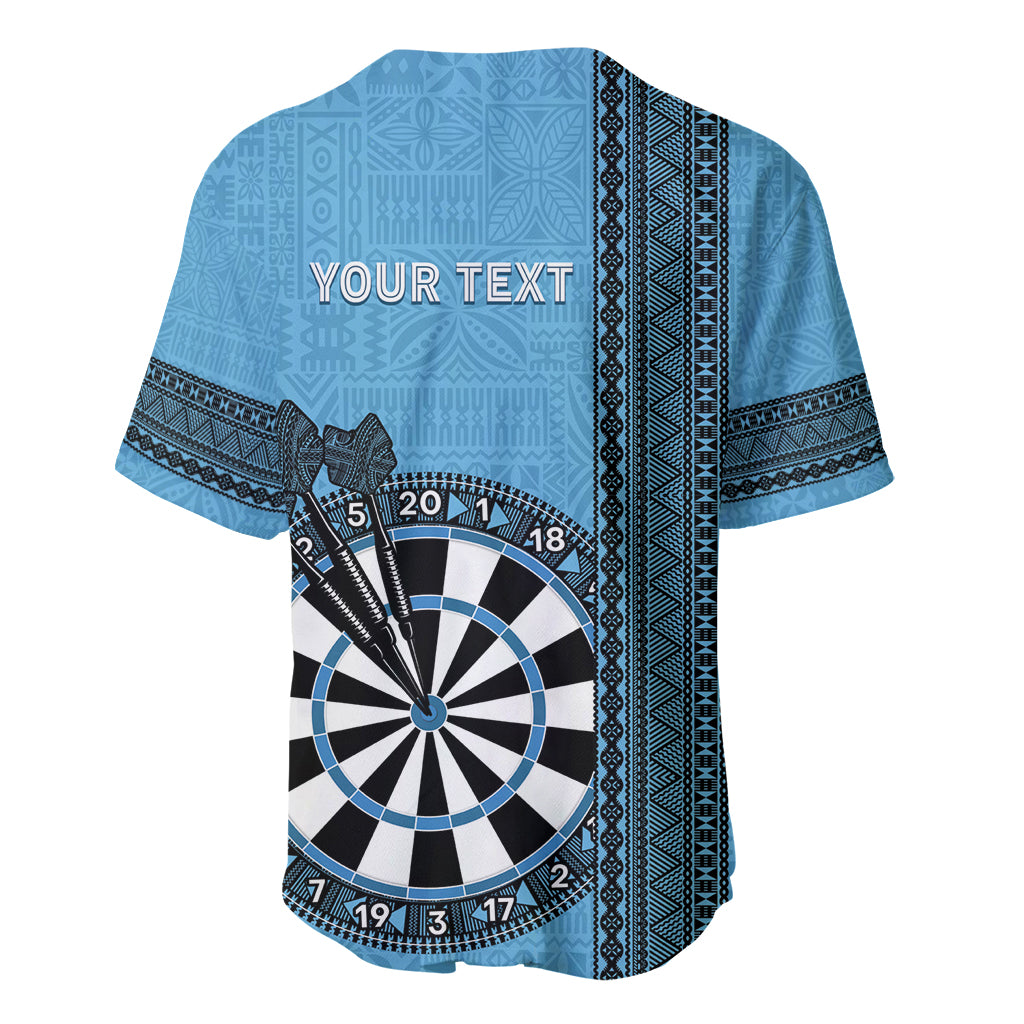 Personalised Fiji Darts Baseball Jersey Fijian Tapa Pattern - Blue LT14 - Polynesian Pride