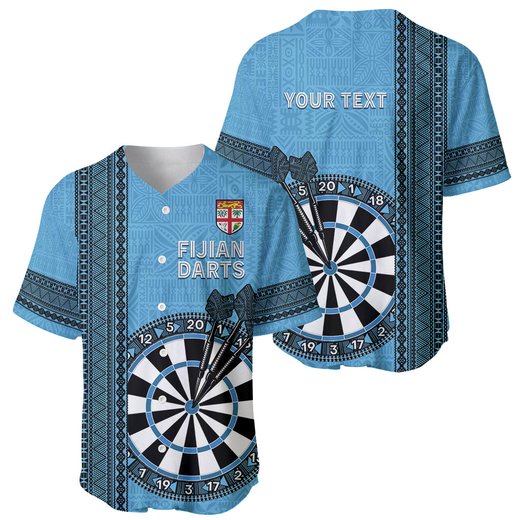Personalised Fiji Darts Baseball Jersey Fijian Tapa Pattern - Blue LT14 - Polynesian Pride