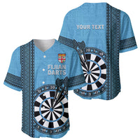 Personalised Fiji Darts Baseball Jersey Fijian Tapa Pattern - Blue LT14 - Polynesian Pride