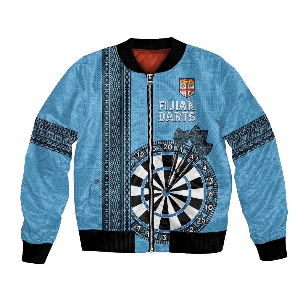 Personalised Fiji Darts Bomber Jacket Fijian Tapa Pattern - Blue LT14 Unisex Blue - Polynesian Pride