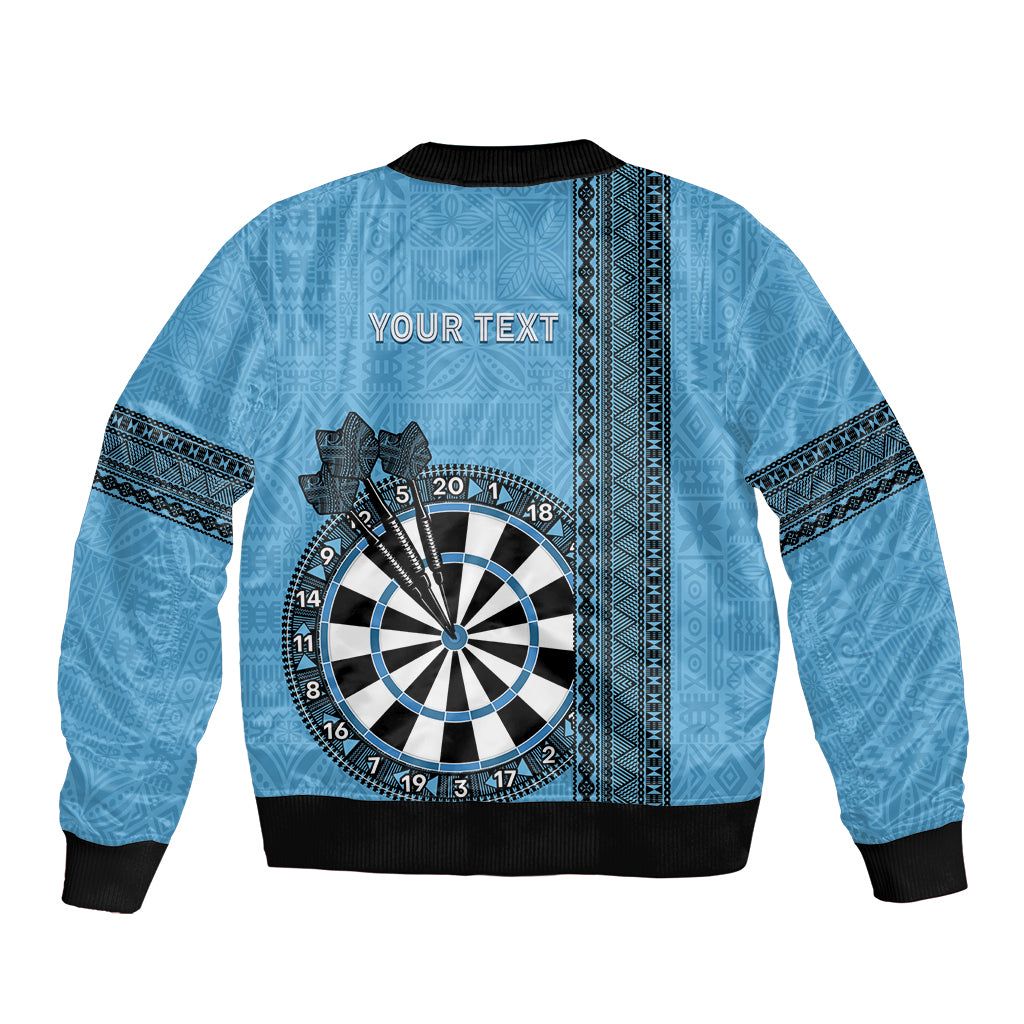 Personalised Fiji Darts Bomber Jacket Fijian Tapa Pattern - Blue LT14 - Polynesian Pride