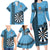 Personalised Fiji Darts Family Matching Long Sleeve Bodycon Dress and Hawaiian Shirt Fijian Tapa Pattern - Blue