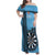 Personalised Fiji Darts Family Matching Off Shoulder Maxi Dress and Hawaiian Shirt Fijian Tapa Pattern - Blue