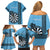 Personalised Fiji Darts Family Matching Off Shoulder Short Dress and Hawaiian Shirt Fijian Tapa Pattern - Blue