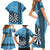 Personalised Fiji Darts Family Matching Short Sleeve Bodycon Dress and Hawaiian Shirt Fijian Tapa Pattern - Blue