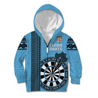 Personalised Fiji Darts Kid Hoodie Fijian Tapa Pattern - Blue LT14 Zip Hoodie Blue - Polynesian Pride