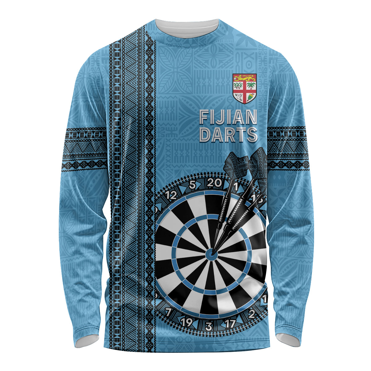Personalised Fiji Darts Long Sleeve Shirt Fijian Tapa Pattern - Blue LT14 Unisex Blue - Polynesian Pride
