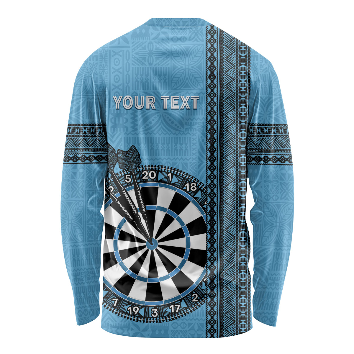 Personalised Fiji Darts Long Sleeve Shirt Fijian Tapa Pattern - Blue LT14 - Polynesian Pride