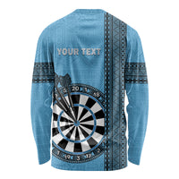 Personalised Fiji Darts Long Sleeve Shirt Fijian Tapa Pattern - Blue LT14 - Polynesian Pride