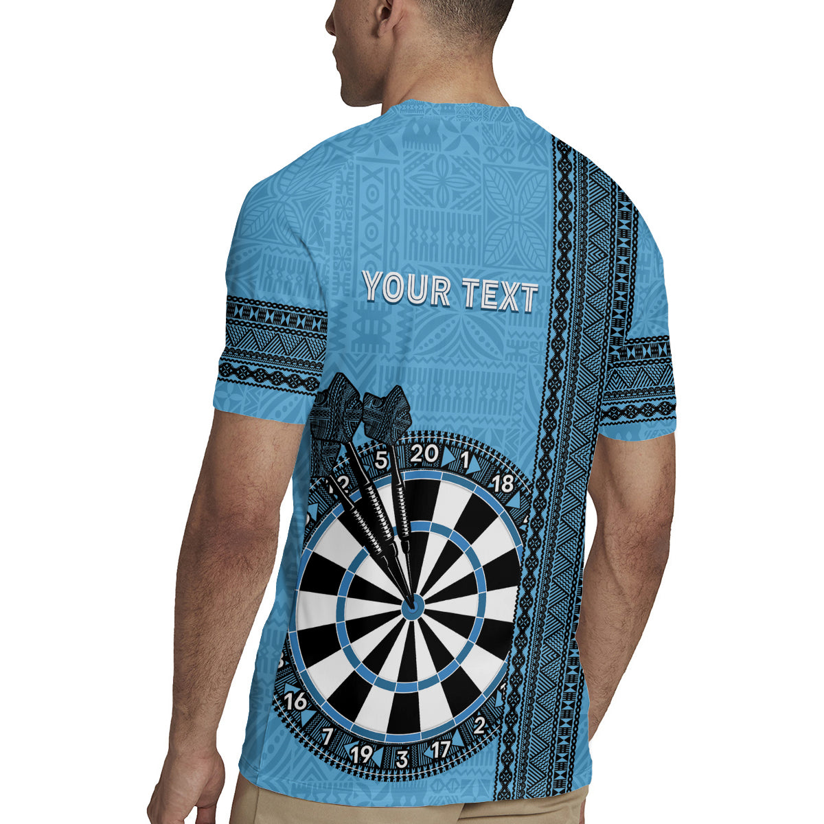 Personalised Fiji Darts Rugby Jersey Fijian Tapa Pattern - Blue LT14 - Polynesian Pride