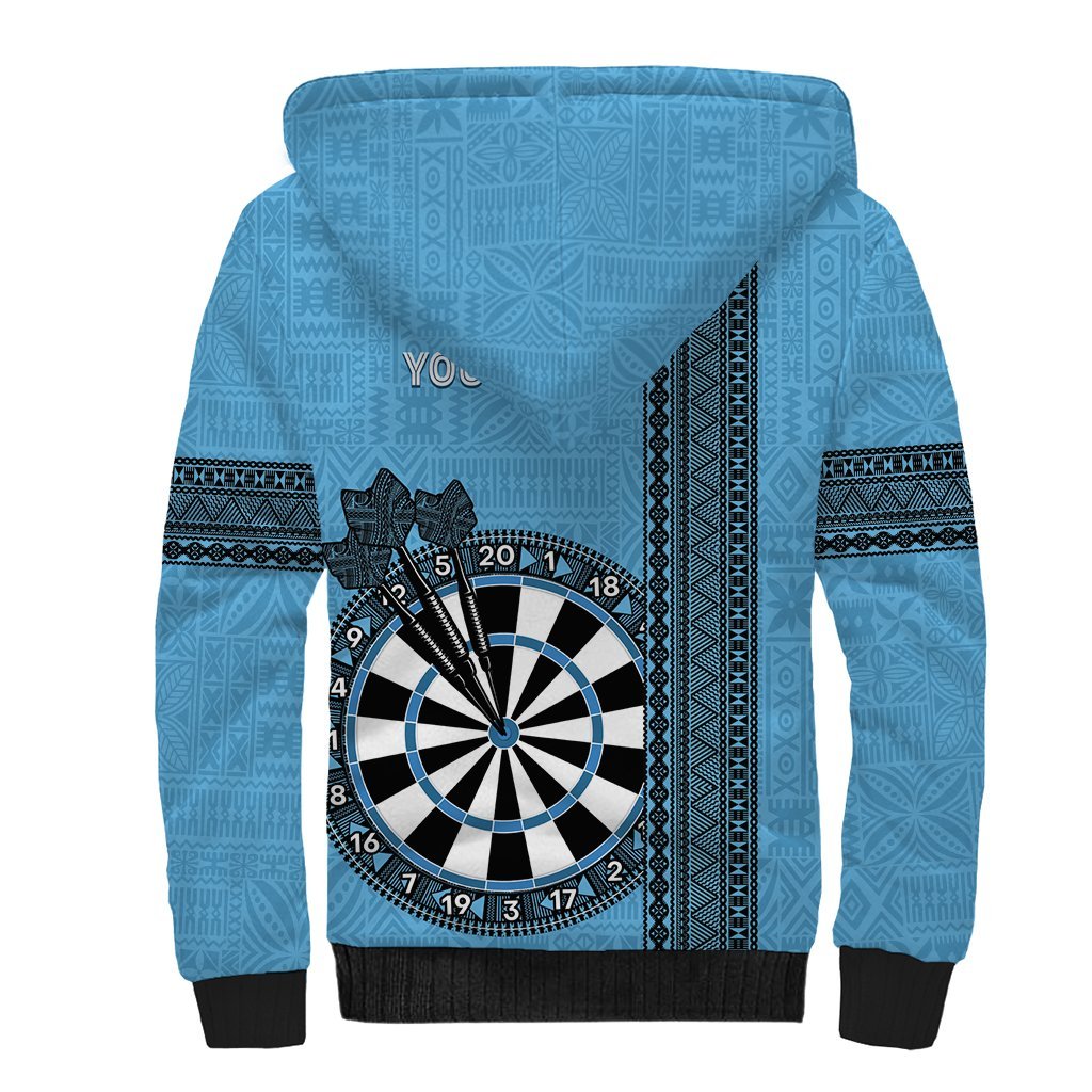 Personalised Fiji Darts Sherpa Hoodie Fijian Tapa Pattern - Blue LT14 - Polynesian Pride