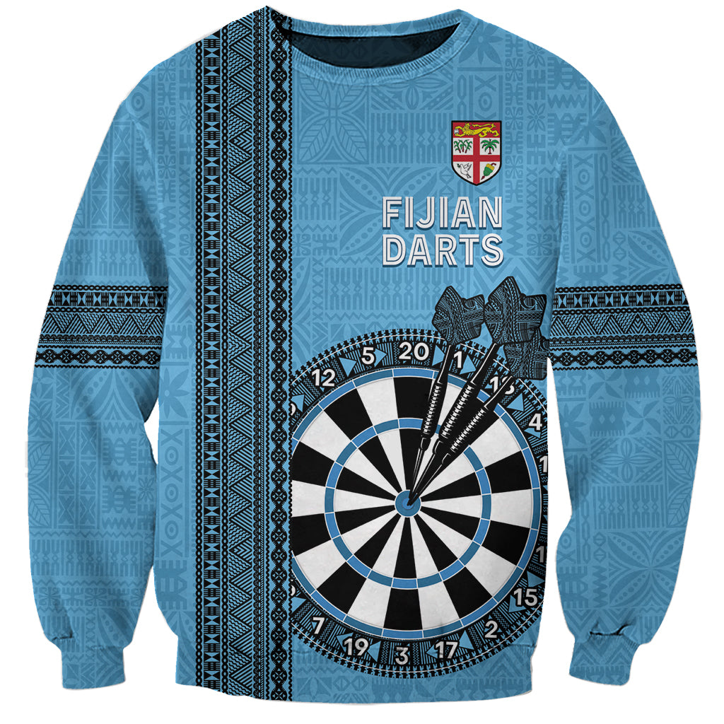 Personalised Fiji Darts Sweatshirt Fijian Tapa Pattern - Blue LT14 Unisex Blue - Polynesian Pride