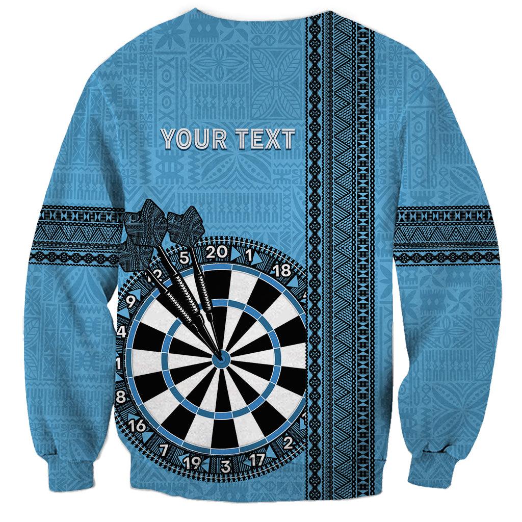 Personalised Fiji Darts Sweatshirt Fijian Tapa Pattern - Blue LT14 - Polynesian Pride