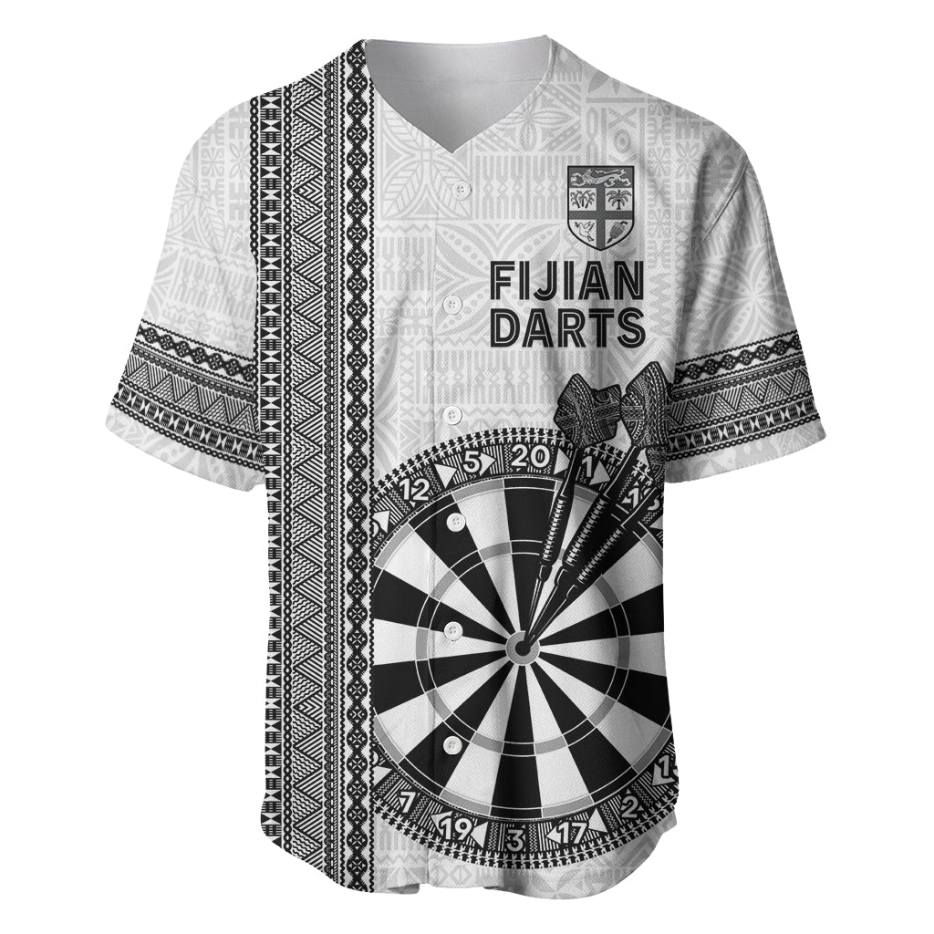 Personalised Fiji Darts Baseball Jersey Fijian Tapa Pattern - White LT14 White - Polynesian Pride