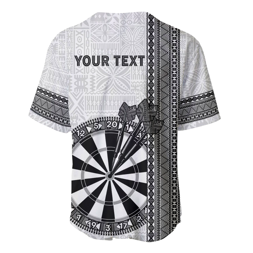 Personalised Fiji Darts Baseball Jersey Fijian Tapa Pattern - White LT14 - Polynesian Pride
