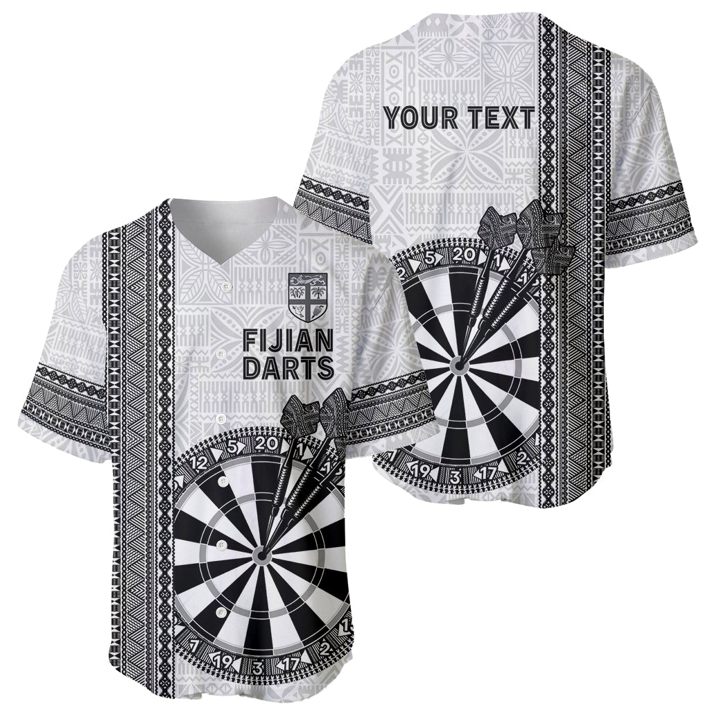 Personalised Fiji Darts Baseball Jersey Fijian Tapa Pattern - White LT14 - Polynesian Pride