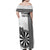 Personalised Fiji Darts Family Matching Off Shoulder Maxi Dress and Hawaiian Shirt Fijian Tapa Pattern - White