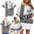 Personalised Fiji Darts Family Matching Off Shoulder Short Dress and Hawaiian Shirt Fijian Tapa Pattern - White