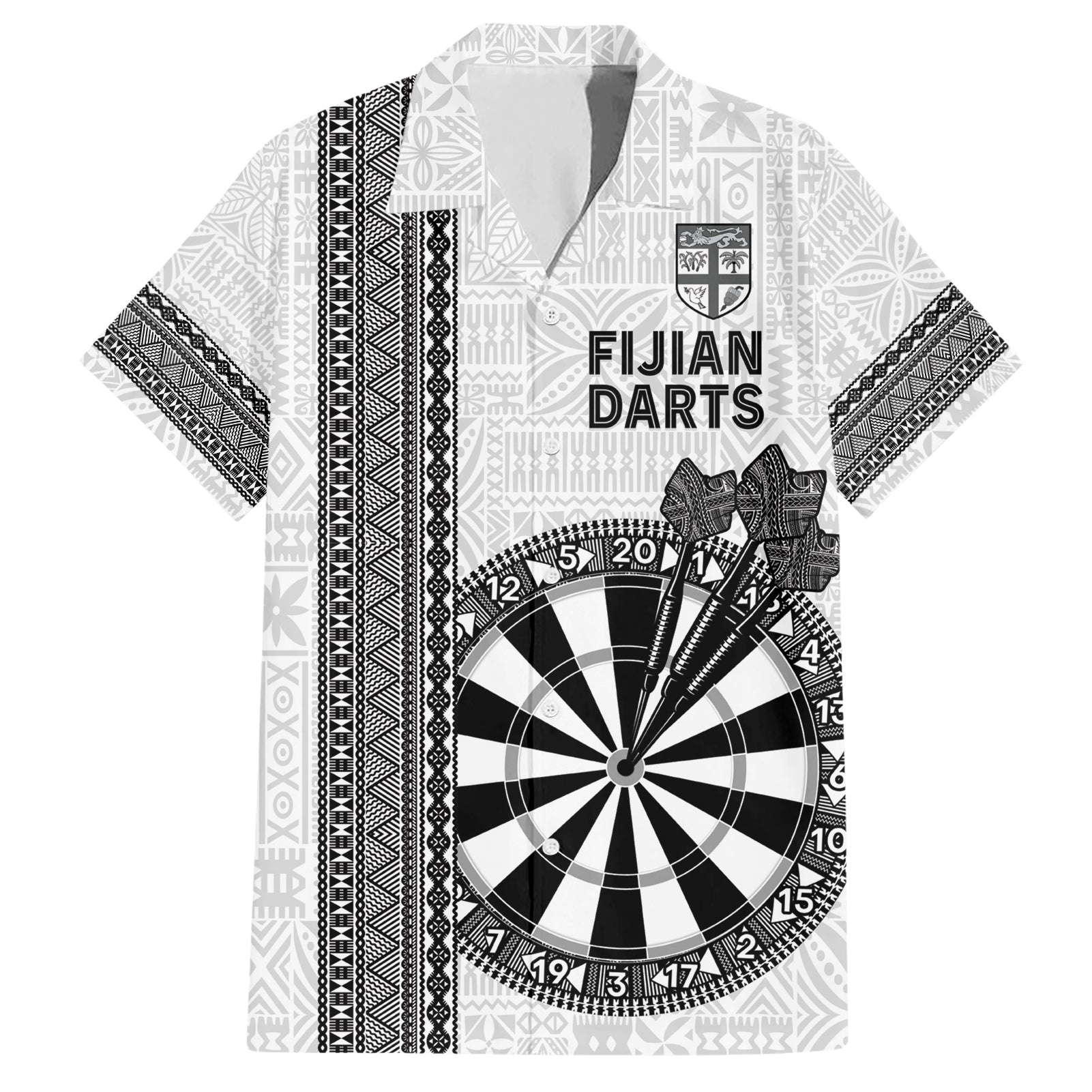 Personalised Fiji Darts Hawaiian Shirt Fijian Tapa Pattern - White