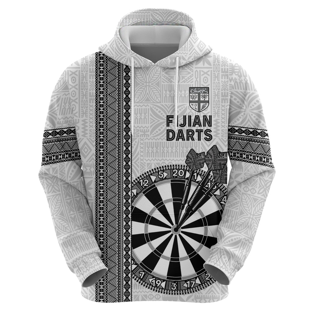 Personalised Fiji Darts Hoodie Fijian Tapa Pattern - White LT14 - Polynesian Pride