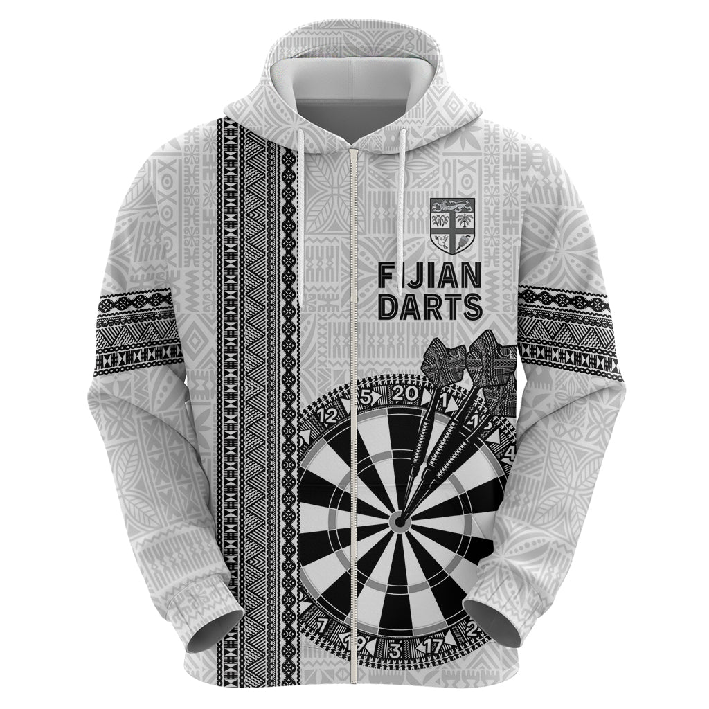 Personalised Fiji Darts Hoodie Fijian Tapa Pattern - White LT14 - Polynesian Pride