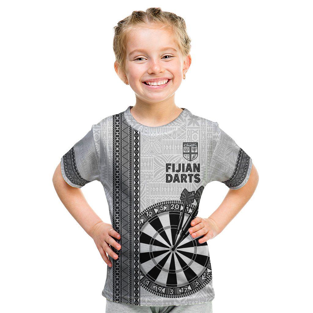 Personalised Fiji Darts Kid T Shirt Fijian Tapa Pattern - White LT14 White - Polynesian Pride