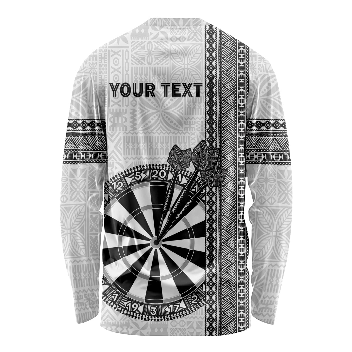 Personalised Fiji Darts Long Sleeve Shirt Fijian Tapa Pattern - White LT14 - Polynesian Pride