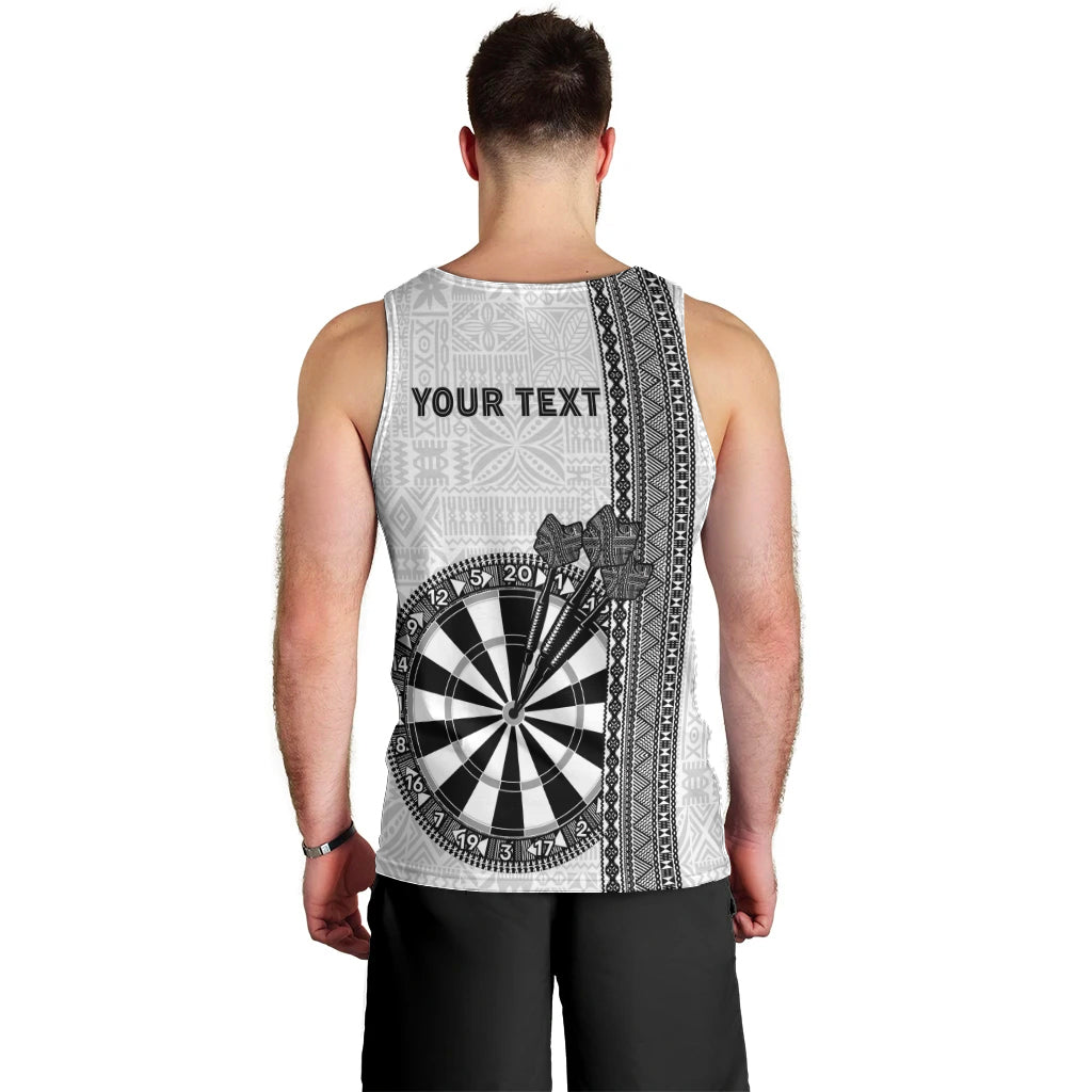 Personalised Fiji Darts Men Tank Top Fijian Tapa Pattern - White LT14 - Polynesian Pride