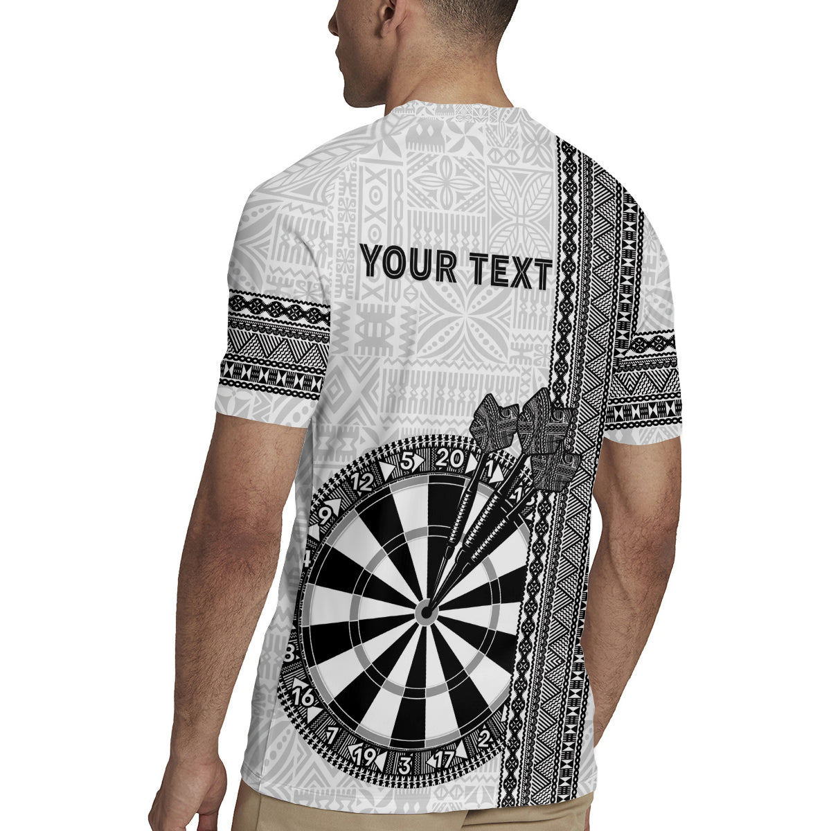 Personalised Fiji Darts Rugby Jersey Fijian Tapa Pattern - White LT14 - Polynesian Pride