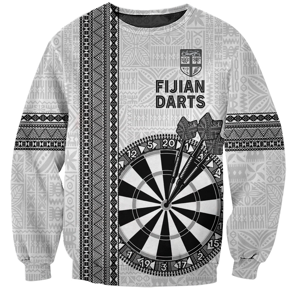 Personalised Fiji Darts Sweatshirt Fijian Tapa Pattern - White LT14 Unisex White - Polynesian Pride