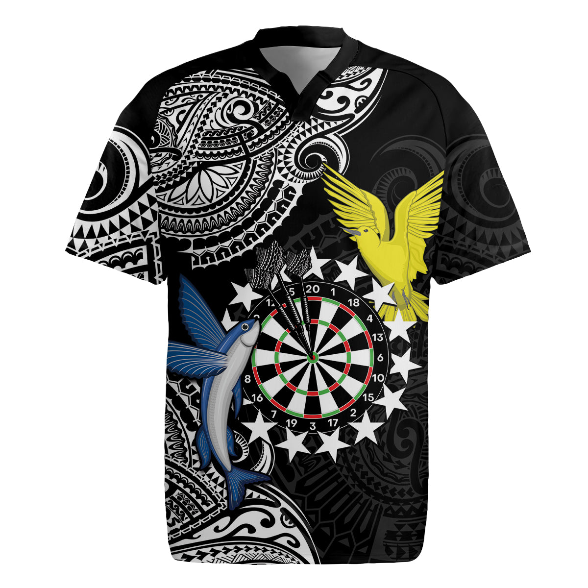 Personalised Cook Islands Darts Rugby Jersey Kuki Airani Tribal Pattern LT14 Black - Polynesian Pride