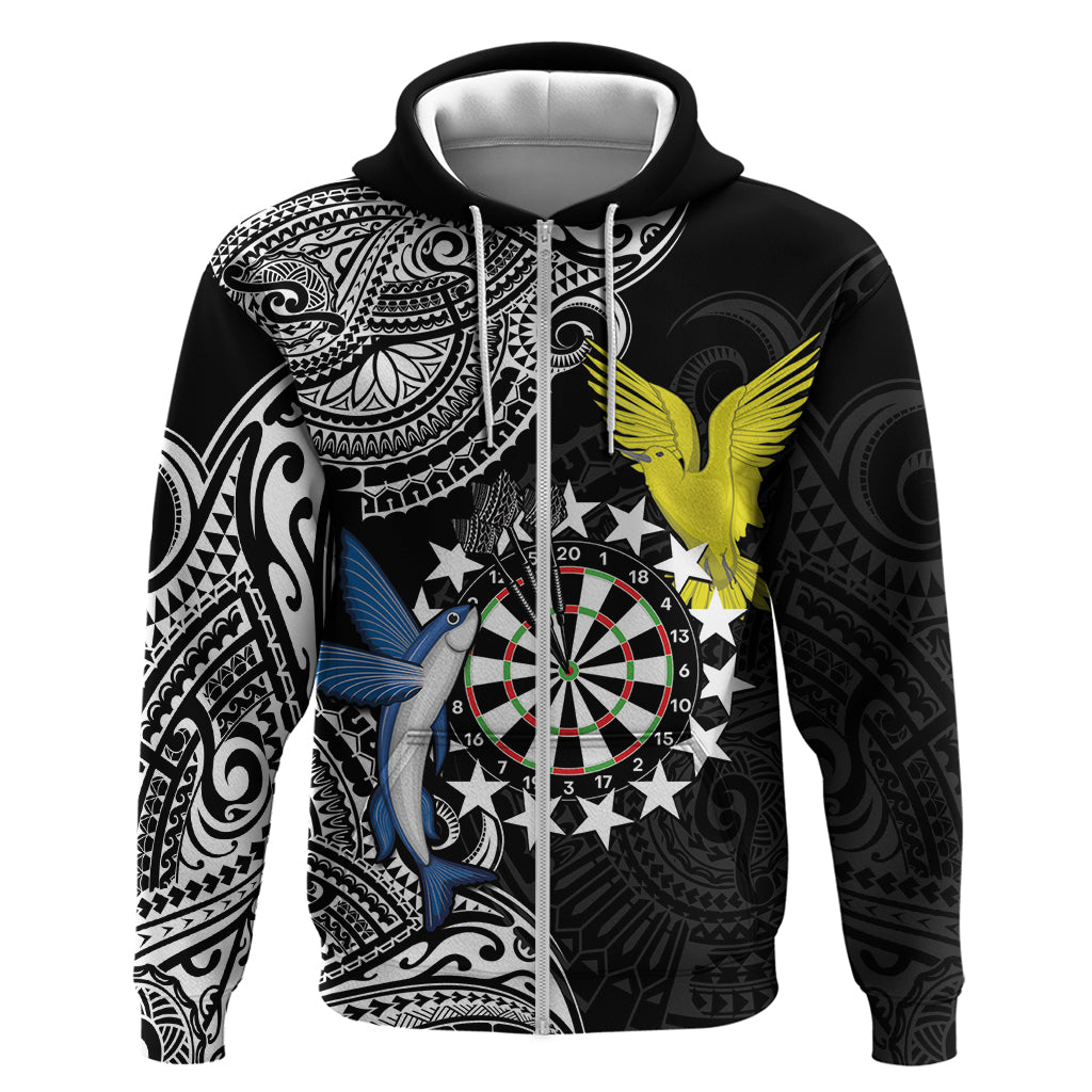 Personalised Cook Islands Darts Zip Hoodie Kuki Airani Tribal Pattern LT14 Zip Hoodie Black - Polynesian Pride