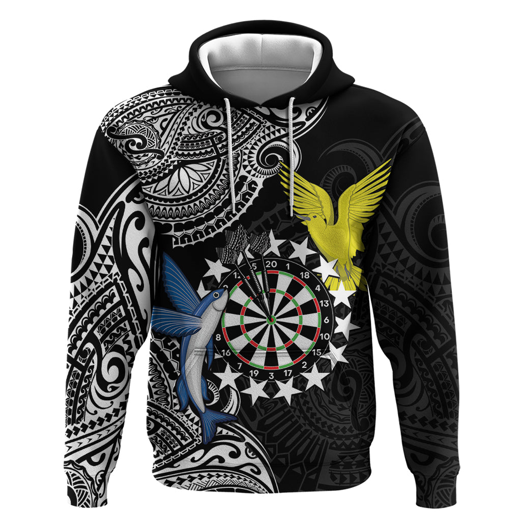Personalised Cook Islands Darts Zip Hoodie Kuki Airani Tribal Pattern LT14 Pullover Hoodie Black - Polynesian Pride