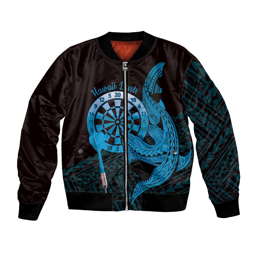 Aloha Hawaii Darts Bomber Jacket Dart Board With Polynesian Shark - Blue LT14 Unisex Blue - Polynesian Pride