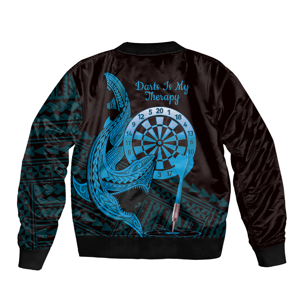 Aloha Hawaii Darts Bomber Jacket Dart Board With Polynesian Shark - Blue LT14 - Polynesian Pride