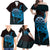 Aloha Hawaii Darts Family Matching Off Shoulder Maxi Dress and Hawaiian Shirt Dart Board With Polynesian Shark - Blue