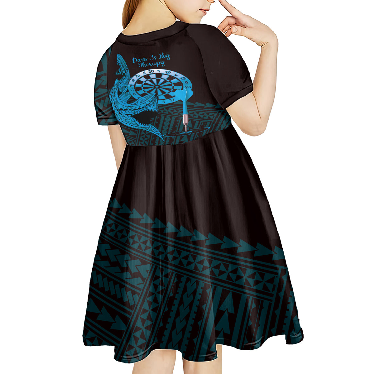 Aloha Hawaii Darts Kid Short Sleeve Dress Dart Board With Polynesian Shark - Blue LT14 - Polynesian Pride