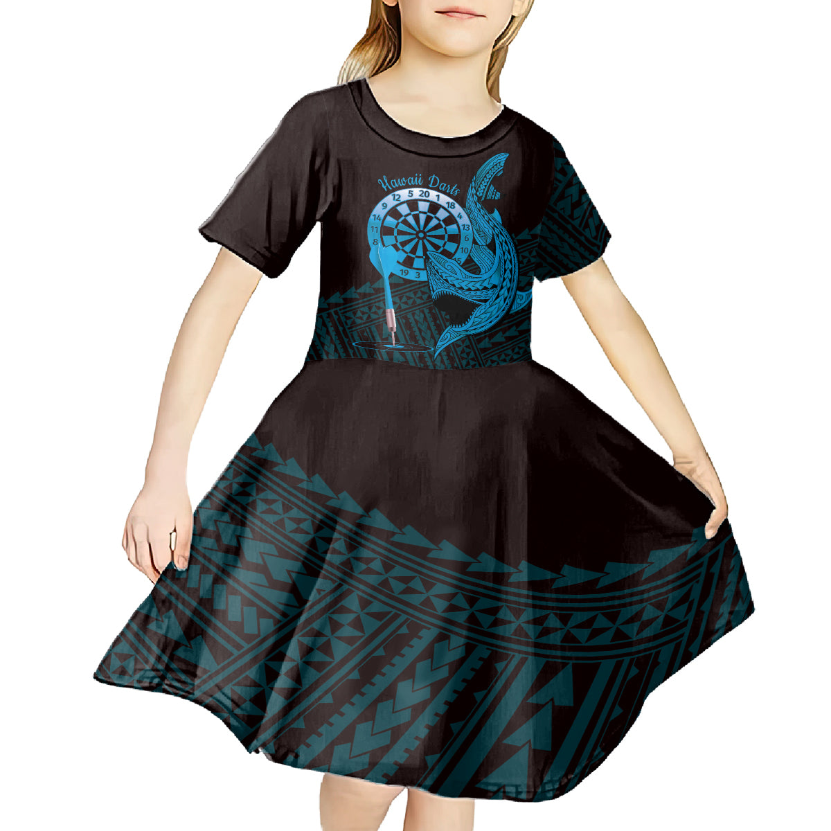 Aloha Hawaii Darts Kid Short Sleeve Dress Dart Board With Polynesian Shark - Blue LT14 - Polynesian Pride