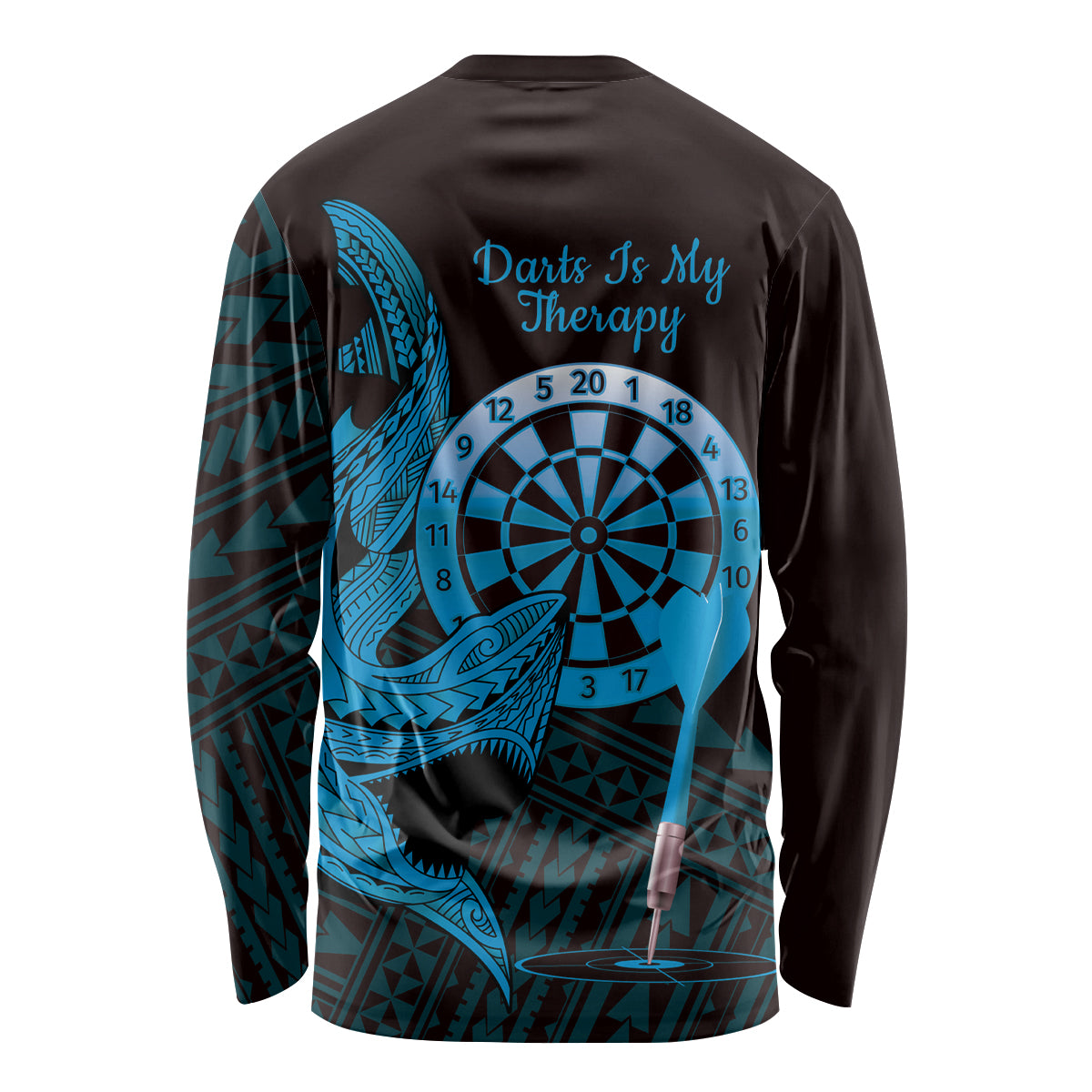 Aloha Hawaii Darts Long Sleeve Shirt Dart Board With Polynesian Shark - Blue LT14 - Polynesian Pride
