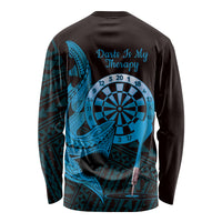 Aloha Hawaii Darts Long Sleeve Shirt Dart Board With Polynesian Shark - Blue LT14 - Polynesian Pride