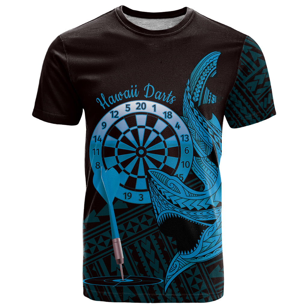 Aloha Hawaii Darts T Shirt Dart Board With Polynesian Shark - Blue LT14 Blue - Polynesian Pride